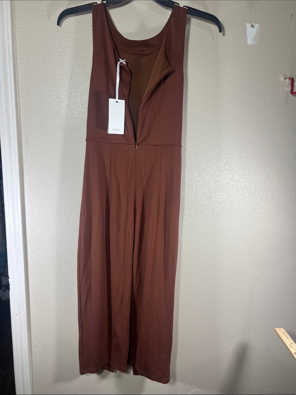 Grace Karin Sleeveless Brown Jumpsuit